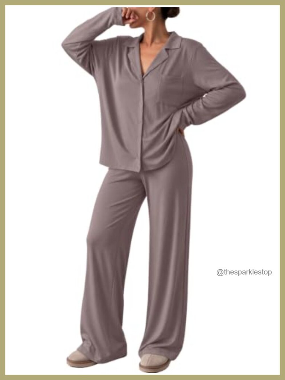 Ultra-Soft 2 Piece Pajama Set Button Down Lounge Wide Leg Pockets